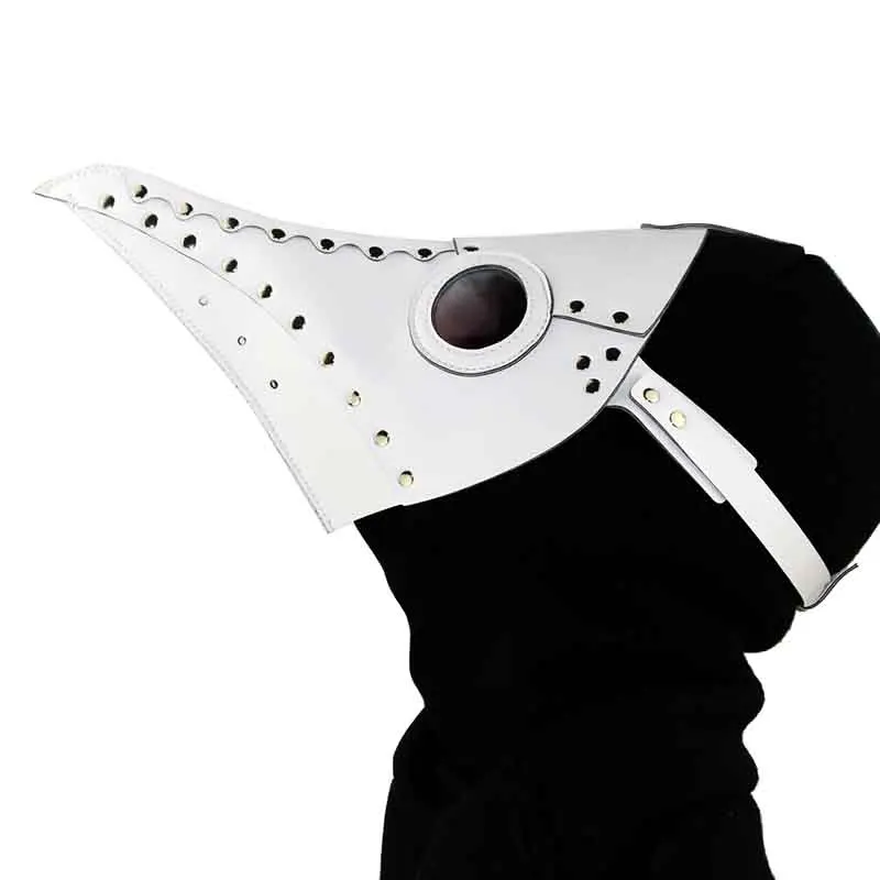 

Unisex White PU Leather with Rivet Plague Bird Doctor Long Beak Full Face Steampunk Mask Gothic Punk Masks For Halloween Cosplay