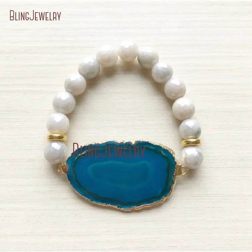 

Teal Clear Agates Slice Beaded Bracelet ite Beads BM24128