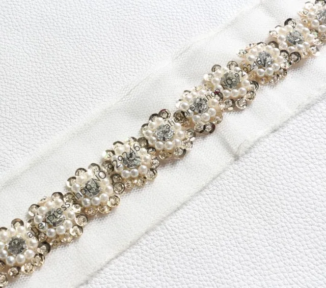 Bordure En Dentelle Brodée Perles Et Fleurs Let's In Style - 2 Mètres, Blanc, Pour Couture DIY, Robe De Mariée