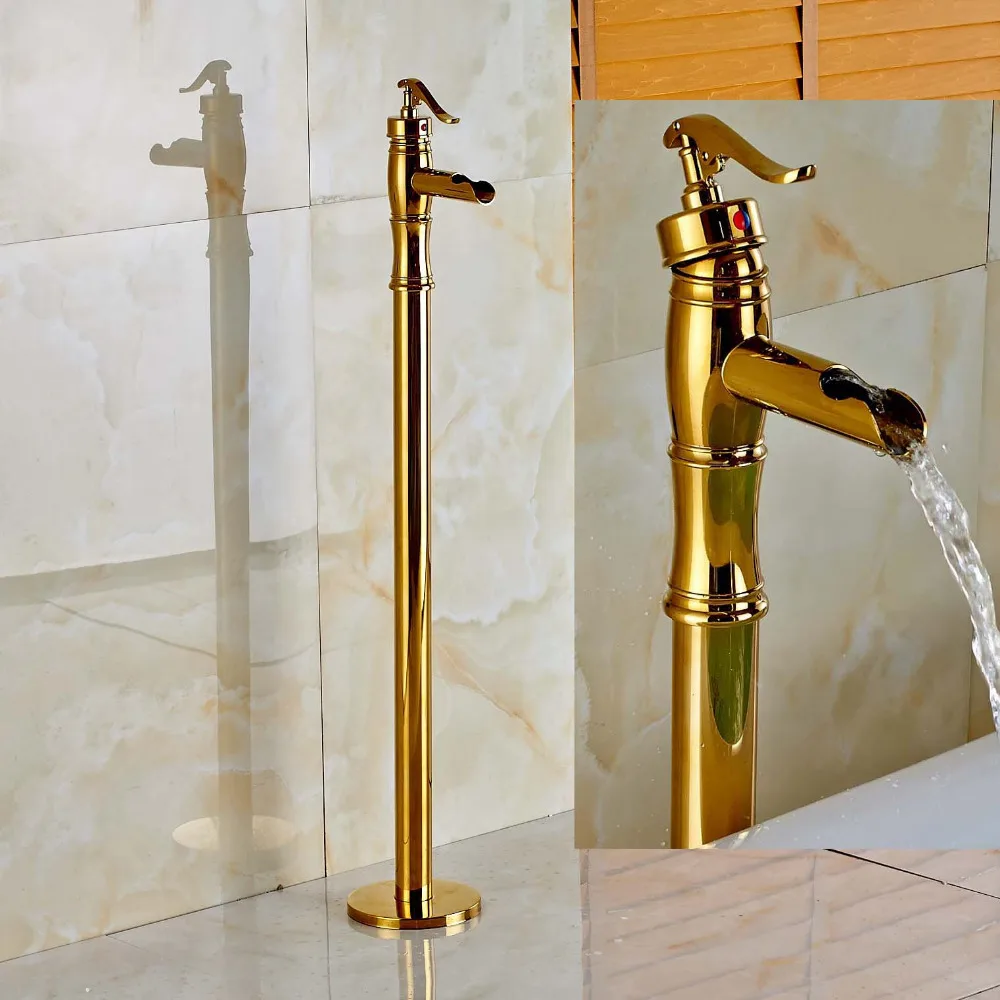 Buy Golden Waterfall Floor Mount Bathroom Tub Filler