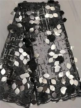 

New Design African Appliqued Tulle Lace Fabric Wholesale African Party Laces 2019 Popular 3D Flowers Beaded French Lace Fabric