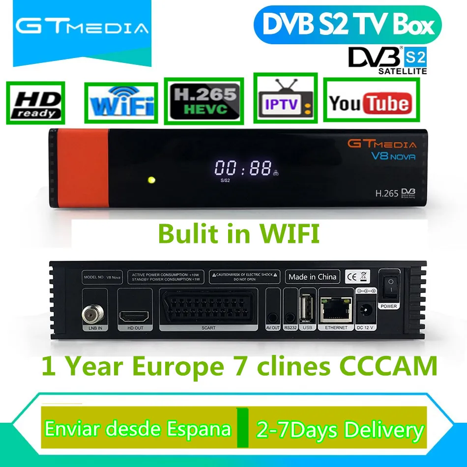 

DVB S2 Receiver Freesat V8 upgrade Gtmedia V8 NOVA Satellite TV Receiver DVB-S2 Europe Clines for 1 Year Built Wifi Dongle