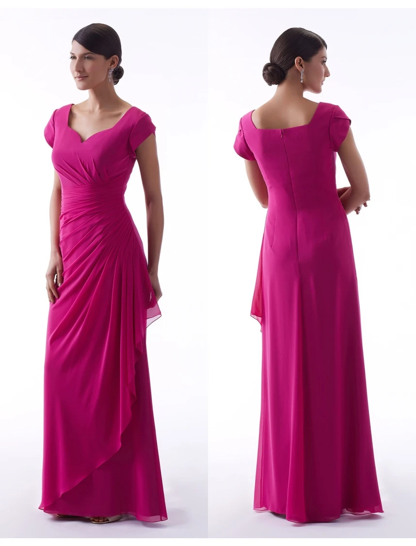 Fuchsia Long 2017 Modest Bridesmaid Dresses With Cap Sleeves Sweetheart