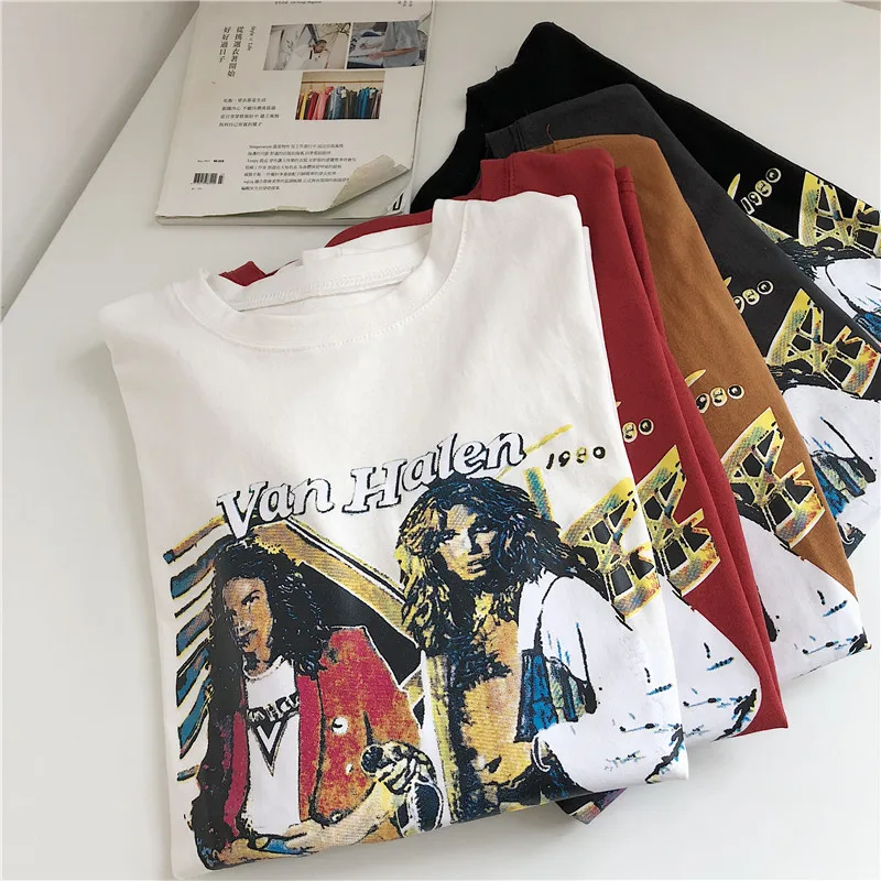 Gowyimmes M-2XL женщин в Корейском стиле печати футболки модные Oversize-футболка harajuku в стиле панк-рок с коротким рукавом футболки топы 028
