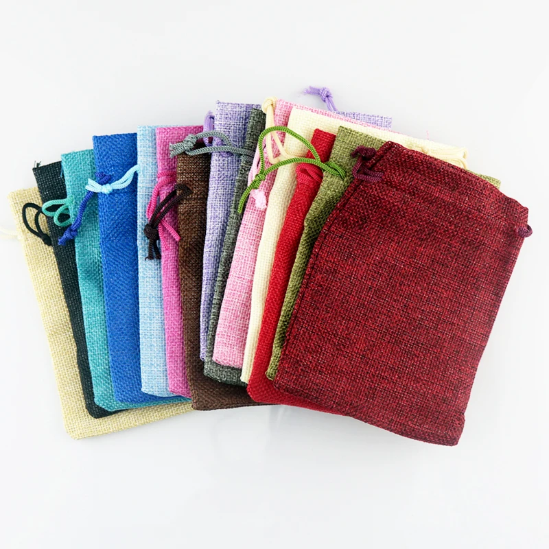 

10pcs/lot 15x20cm Mix Color Jute Bag Drawstring Gift Bag Incense Storage Linen Bag Cosmetic Jewel Accessories Packaging Bag