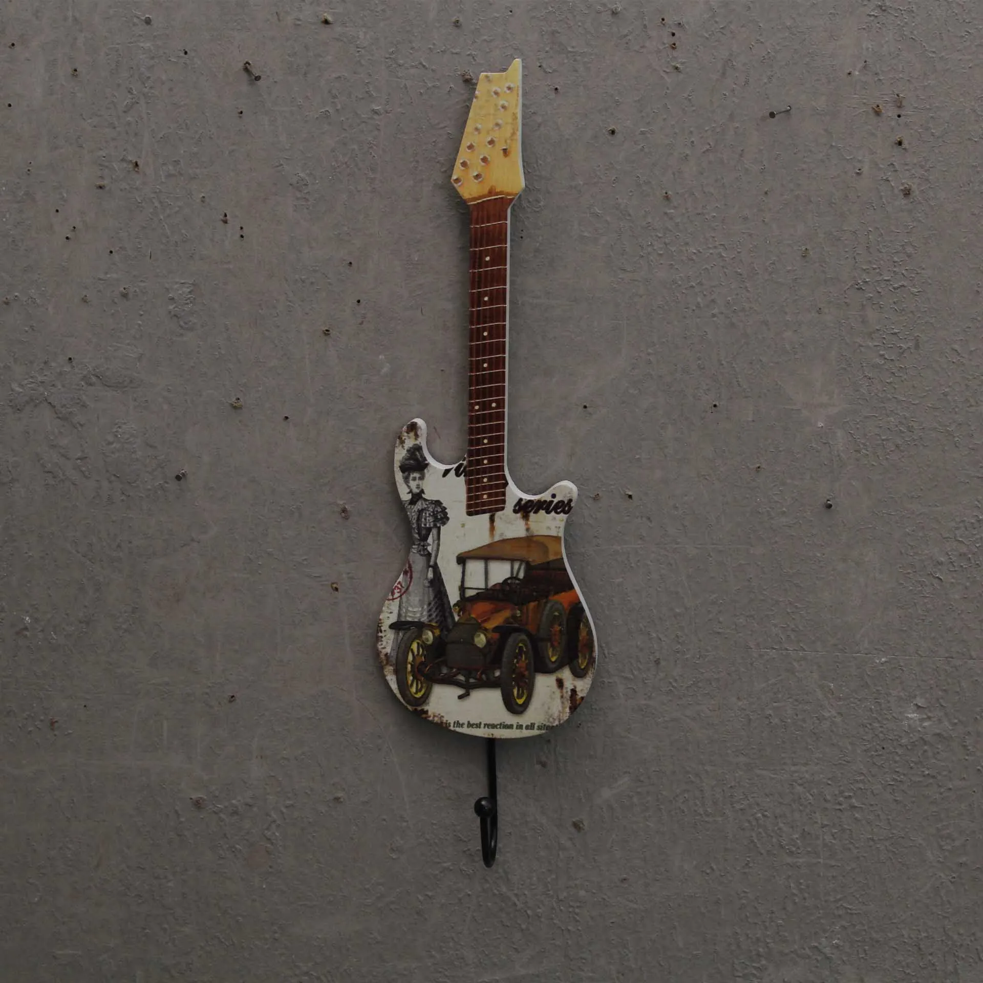 Креативная деревянная наклейка для гитары крючки Ретро Подвеска Гитара Настенный декор магазин одежды Туалетная Вешалка-крючок для пальто - Цвет: 3