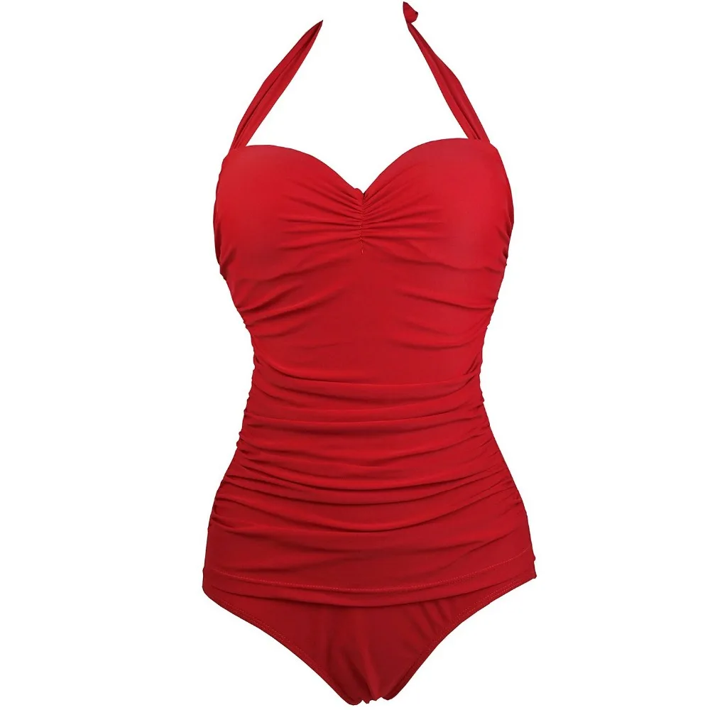 

2018 New One Piece Swimsuit Women Plus Size Swimwear Retro Vintage Bathing Suits Beachwear Padded Print Swim Wear S To 3XL