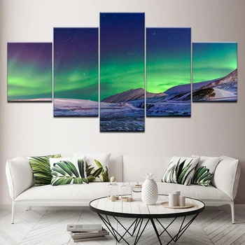 

Canvas Wall Art Home Decor For Family Poster Framed HD Printed Painting 5 Panel Aurora Borealis Nature Landscape dorp shipping
