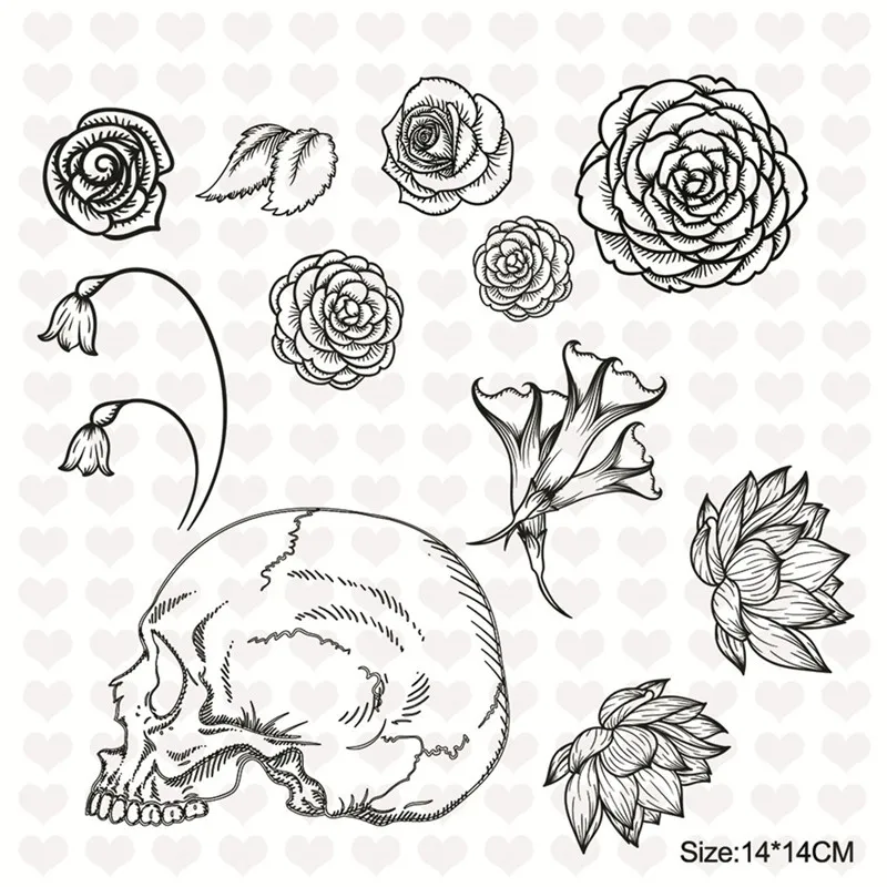 

YaMinSanNiO 14*14cm Halloween Skull Transparent Stamps Scrapbooking Embossing DIY Clear Stamps Stencils Album Craft Card New