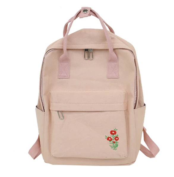 Женский рюкзак, корейский рюкзак из парусины, школьные сумки для девочек-подростков, модный рюкзак с вышитыми цветами - Цвет: pink