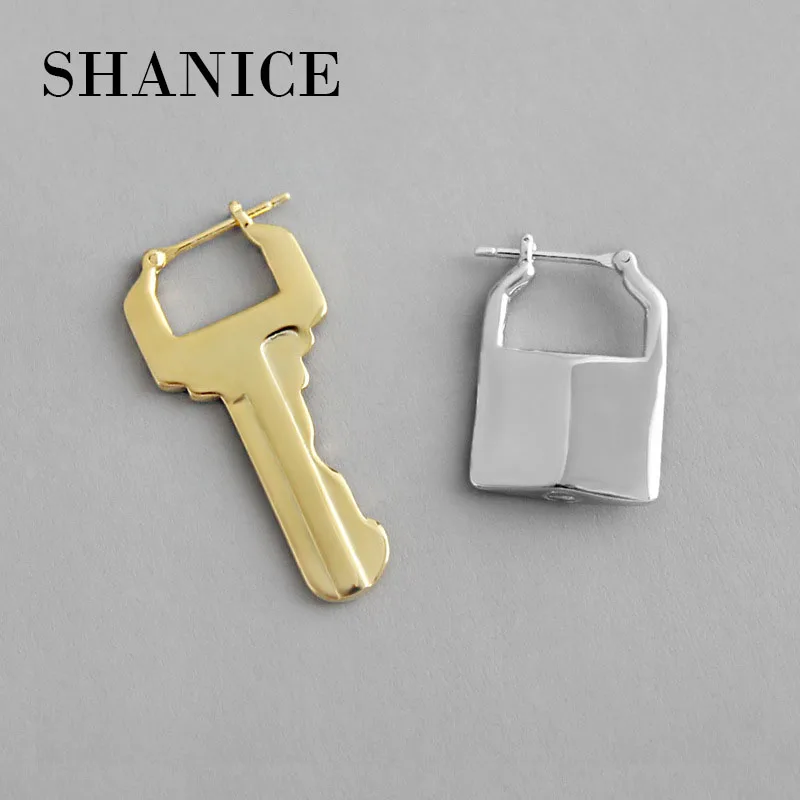 

SHANICE INS 2019 Real 925 Sterling Silver Key & Lock Stud Earrings for Women Gold Stud Earlobe Statement Earring Bijoux Jewelry
