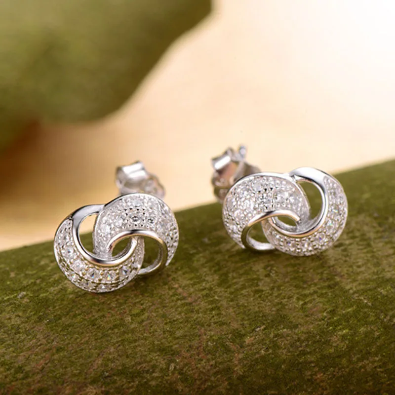 Высокое качество AAA кубический цирконий Кристалл Bijoux S90 Серебряный Лариат двойной круг серьги гвоздики для дизайнерских женщин девушка подарок на вечеринку