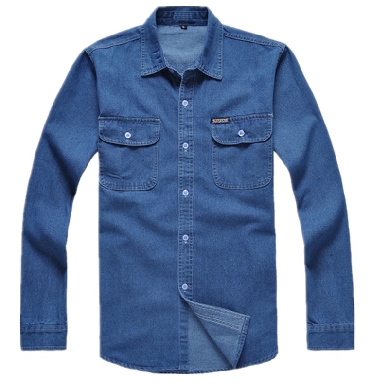New Man Denim cotton long sleeve denim shirt male plus size loose shirt Blue work wear