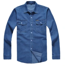 New Man Denim cotton long sleeve denim shirt male plus size loose shirt Blue work wear