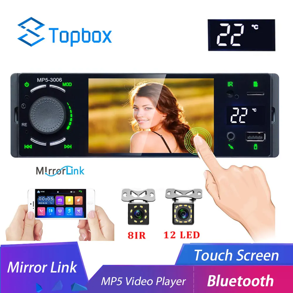 

Camecho 4" Bluetooth Car Radio Touch Screen 1 Din Mirror Link Autoradio MP5 Video Player USB AUX Audio Stereo Rearview Camera