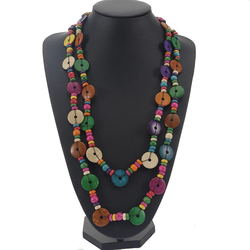 

Boho Statement vintage Long pendant necklace Women Wooden Bead Pendant Ethnic Handmade colorful necklace