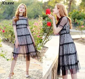 

Xnxee 2018 Women Print Chiffon Tulle Casual Dress Summer Two Piece Dress Black Dresses Sexy Straps Dress Clothing Vestidos
