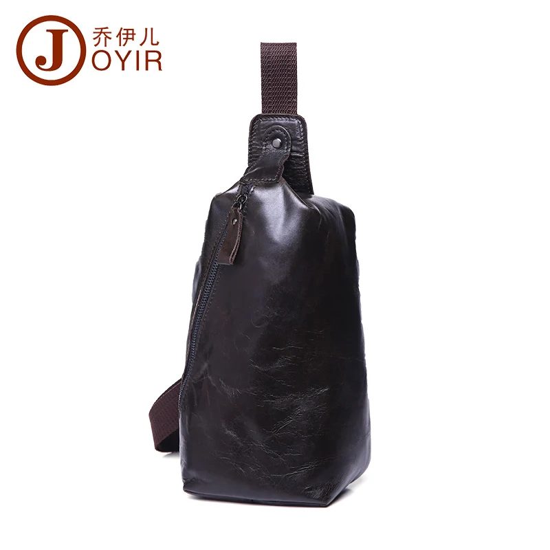 

Genuine Leather Men bag cowhide chest pack Bucket Men's Crossbody chest bags Zipper small bag for male Inclined shoulder bag