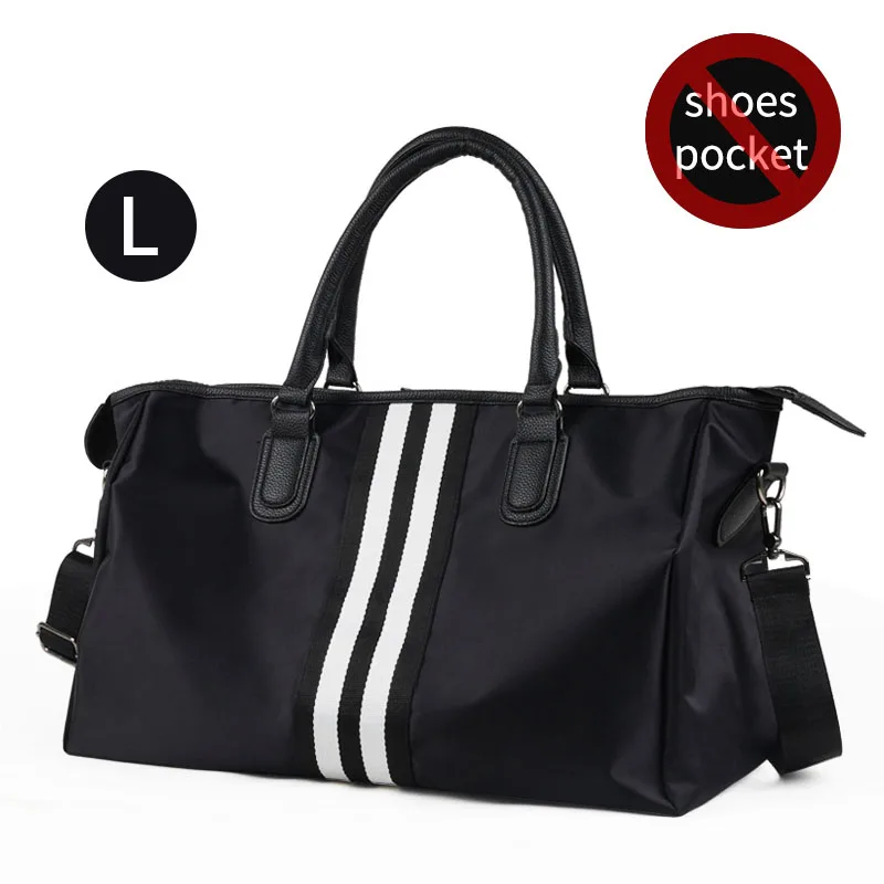 Унисекс нейлоновая дорожная сумка, женская сумка для путешествий, ручная сумка, сумки на плечо, пара, в полоску, через плечо, сумка-тоут, для короткой поездки, упаковка XA716WB - Цвет: Black L no pocket