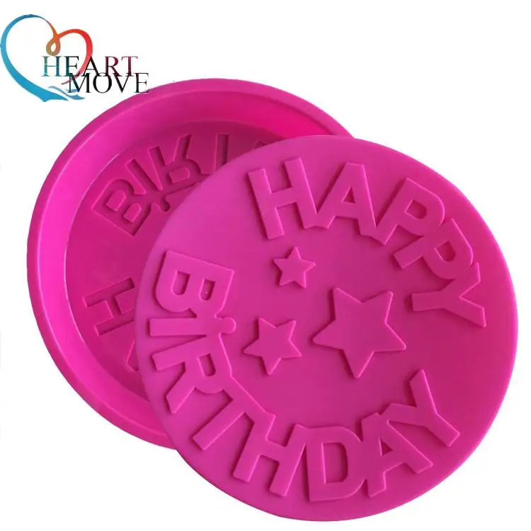 HEARTMOVE Large Disk Happy Birthday Words Silicone cake mold bakeware form for cake bakery kitchen accessories Tools 9450