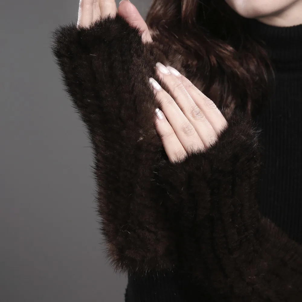 Горячая распродажа натуральная норка меховые вязаные перчатки женские настоящие норковые меховые митенки эластичность хорошее качество
