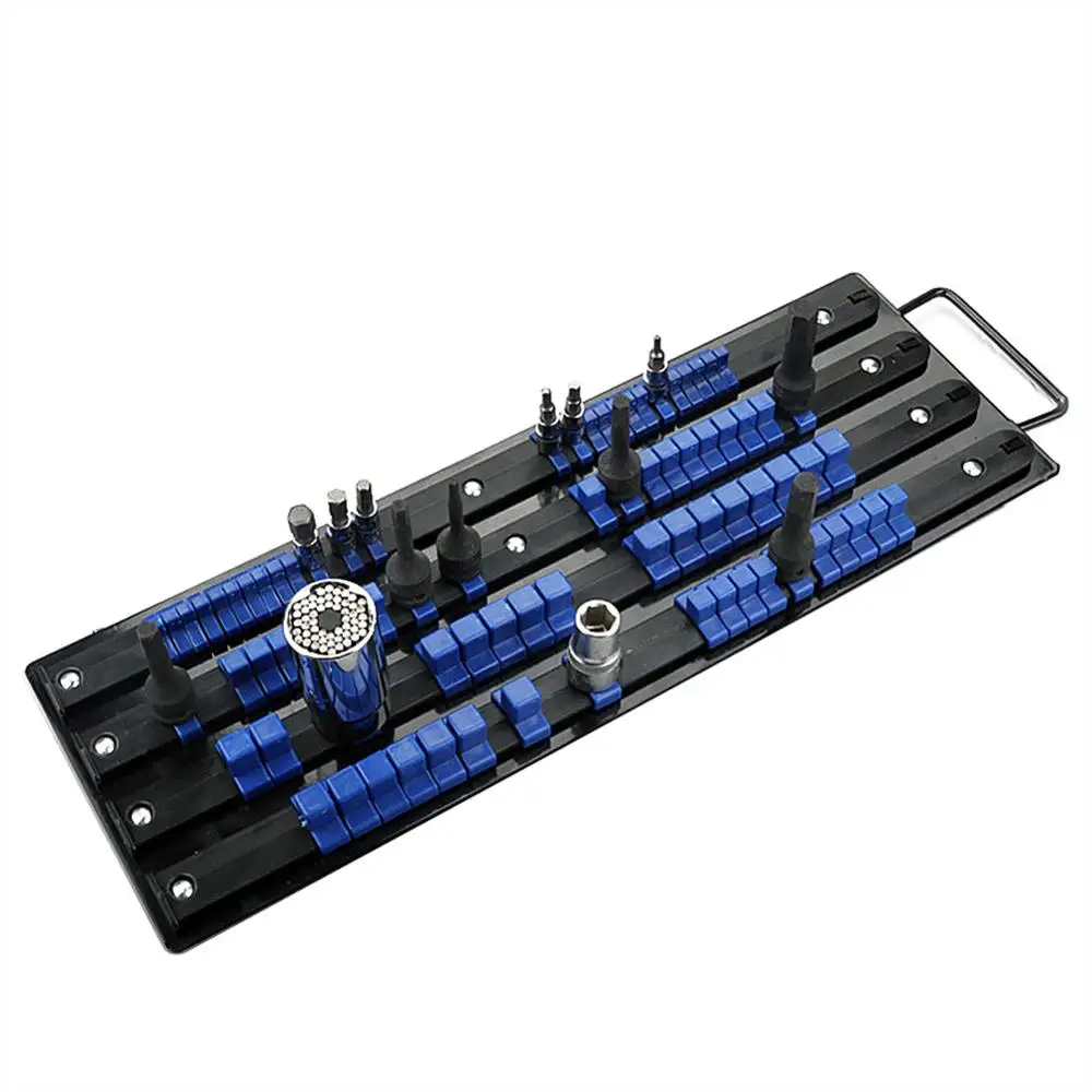 

80Pcs Socket Organizer Tray 1/4-Inch 3/8-Inch 1/2-Inch Socket Holders Black Rails with Blue Clips Hand Tool Set Organizer
