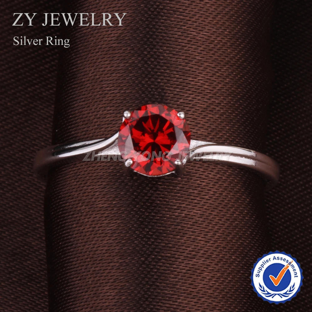 

925 Sterling Silver Rings Fashion Jewelry Rhodium Plated Garnet CZ Crystal Rings For Gift