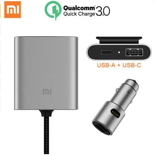 Xiaomi автомобильное зарядное устройство QC3.0 Быстрая зарядка расширенный набор аксессуаров USB-A USB-C двойной USB порт выход Смарт быстрое зарядное устройство кабель