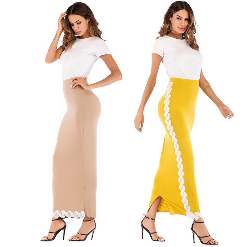 

Plus Size Modal Faldas Mujer Moda 2019 Abaya Muslim High Waist Lace Bodycon Maxi Skirt Long Skirts Womens Clothing Jupe Femme