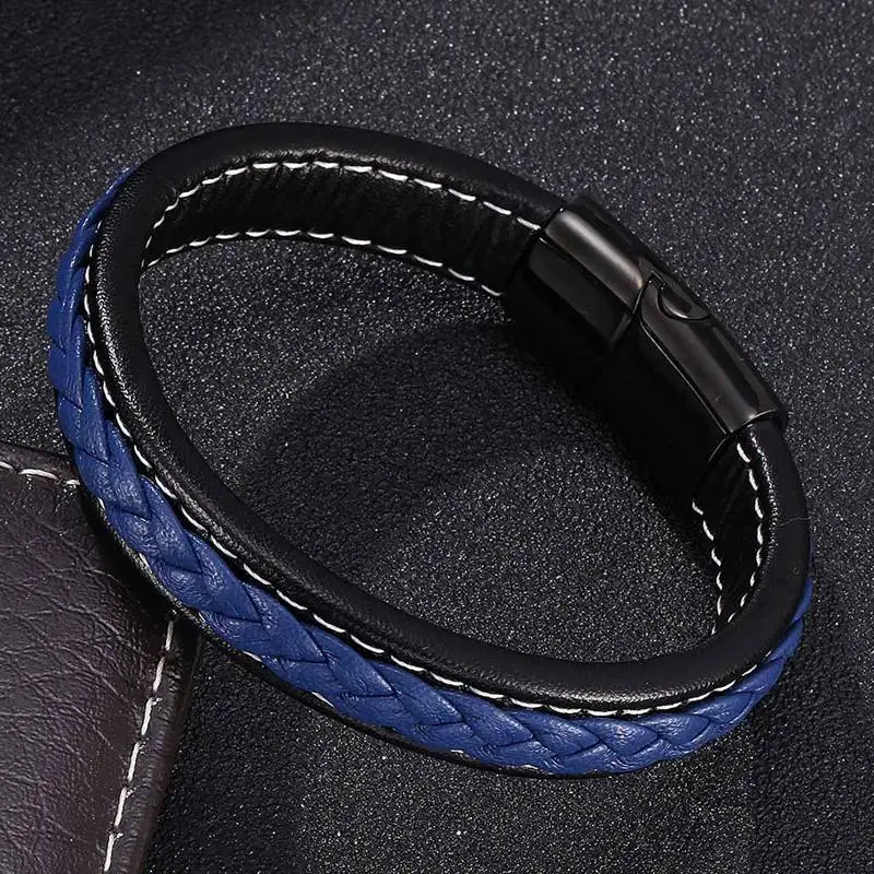 Модный плетеный кожаный браслет для мужчин и женщин, нержавеющая сталь, магнитная застежка, мужские браслеты, мужские ювелирные изделия, подарок PD0740