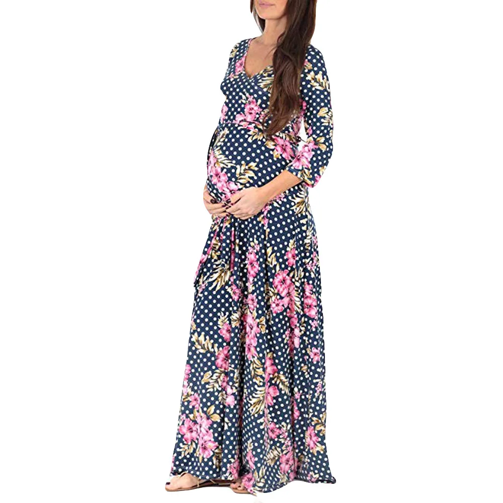 LONSANT платье для беременных; женское платье с цветочным принтом; элегантное платье для беременных; Одежда для беременных; зимнее разноцветное платье