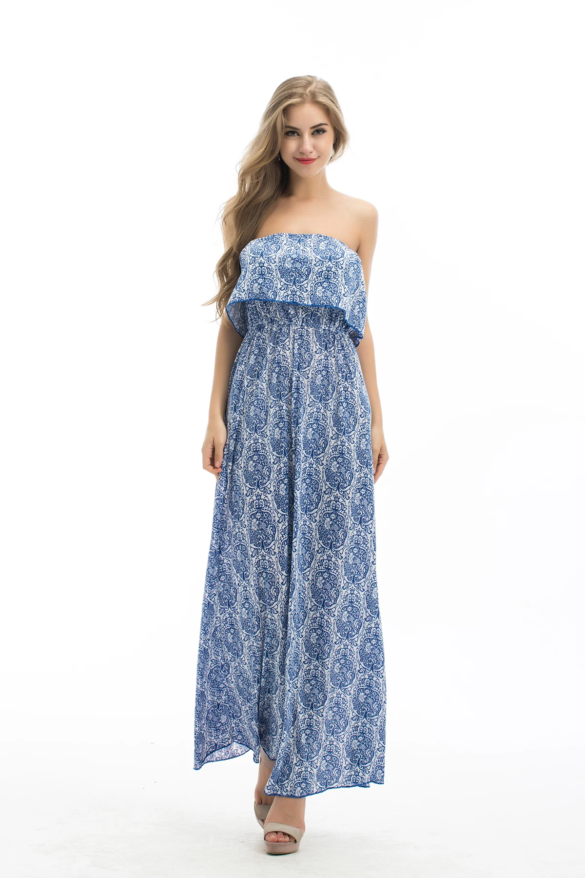 Summer Women's Vintage Dress Floral Print Off Shoulder Long Party Maxi