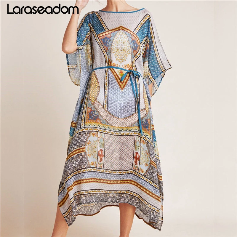 

Print Chiffon Beach Cover up Tunics for Beach Long Kaftan Bikini Cover up Robe de Plage Sarong Beach Swimsuit coverup#N268