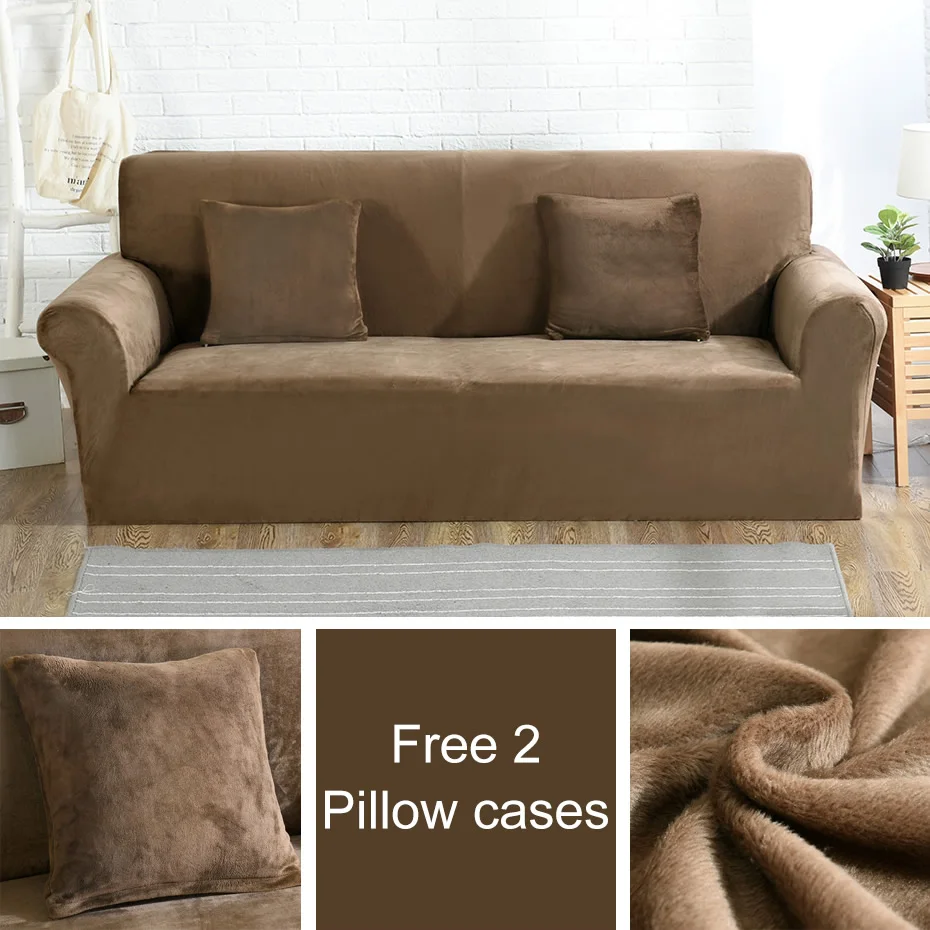 Free 2 pillow cases plush fabric sofa cover stretch seat