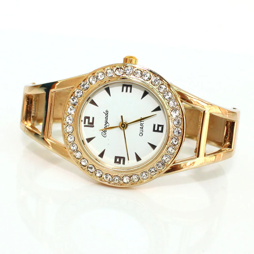 Шикарные Женские часы с кристаллами, модные женские часы-браслет, стальные Женские кварцевые наручные часы, наручные часы, Relogio Feminino D4 - Цвет: Gold White