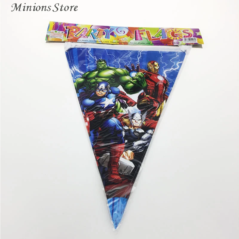 

10 Flags/Pack Avengers Paper Flag Cartoon Pennant Banner Kids Boy Baby Happy Birthday Party Decoration children Supplies