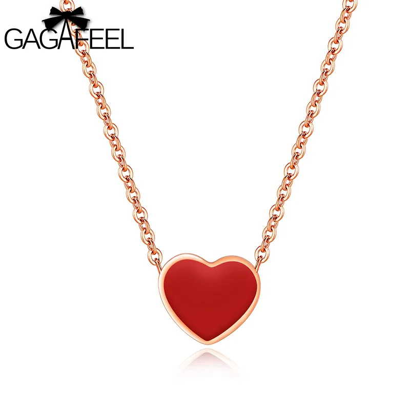 Buy GAGAFEEL Red Heart Pendant Necklace Rose Gold