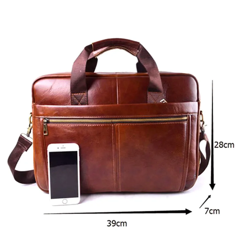 EUMOAN Cowhide Leather Briefcase Mens Genuine Leather Handbags Men's High Quality Business Messenger Bags laptop