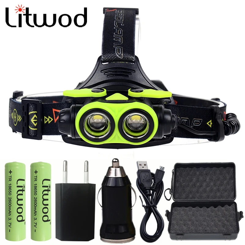 Litwod z207305A 2 шт CREE XML L2 8000LM светодиодный налобный фонарь фар Micro usb Перезаряжаемые Глава свет лампы 18650 или 3 * AA батареи