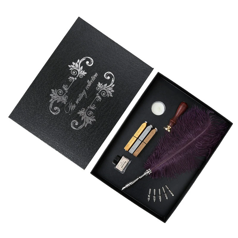 

White Owl Vintage Feather Fountain Pen Luxury Gift Box Quill Ink Pen Signature Pen Child's Gifts Stationery Set