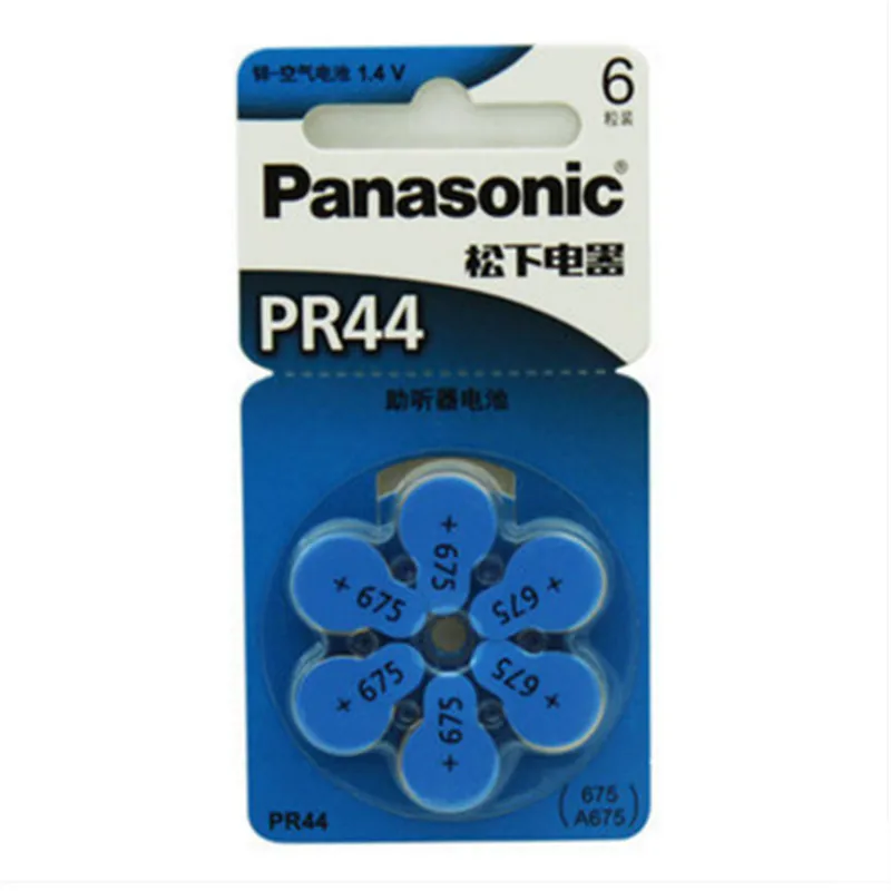 Аккумуляторы для слухового аппарата Panasonic 675 A675 6 шт. упак. PR44 батарейки глухих