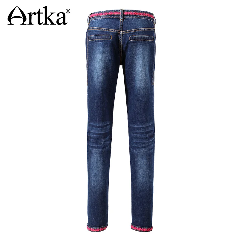 ARTKA Women Jeans With Embroidery Vintage Trousers Women 2018 Skinny Jeans Denim Pencil Pants Plus Size Elastic Jeans KN12621D