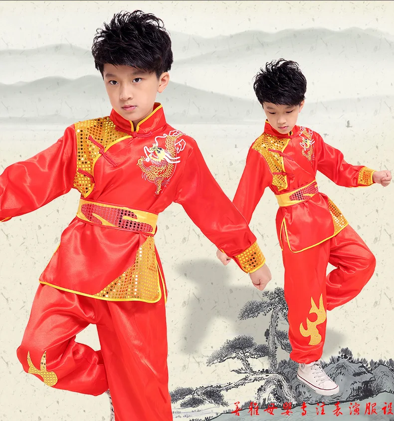 Детская одежда для кунг-фу, детские танцевальные костюмы, студенческие китайские тайцзи ушу, одежда с пайетками, комплект для сценического шоу, одежда с блестками