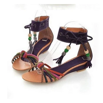 

Pop Tide Brand New Nice Fashion Women Beaded Flat Sandals Summer National Wind Shoes High Quality W561
