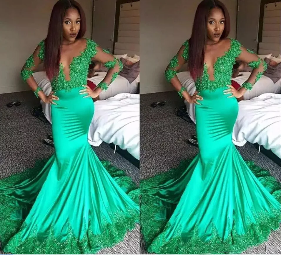 Emerald Green 2017 Mermaid Prom Dresses Sexy Deep V Neck Sheer Long ...