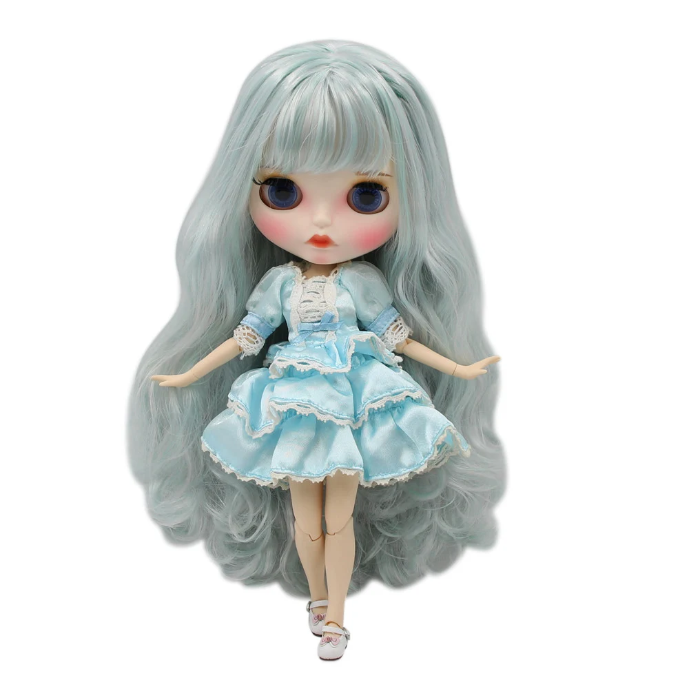 ICY DBS Blyth doll 1/6 bjd with long green curly hair and new matte face nude joint body BL40061059