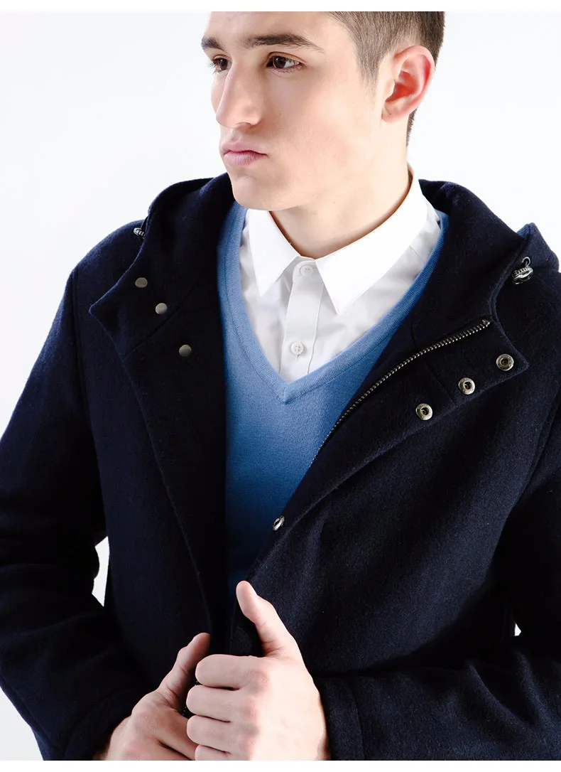 Брендовая мужская одежда, мода, Осень-зима, 60% шерсть, тонкое мужское длинное пальто из смесовой шерсти с капюшоном, Мужское пальто, куртка в деловом английском стиле