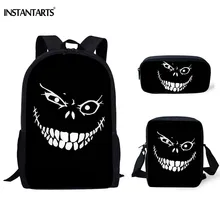INSTANTARTS Монстр улыбка черный дизайн детские школьные сумки индивидуальный дизайн для мальчиков рюкзаки на плечо мини сумка через плечо Stachel Bookbag