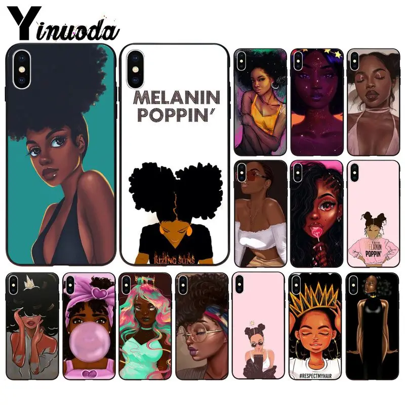 Yinuoda MELANIN POPPIN Black Girl capas Роскошный Уникальный Дизайн чехол для телефона Apple iPhone 8 7 6S