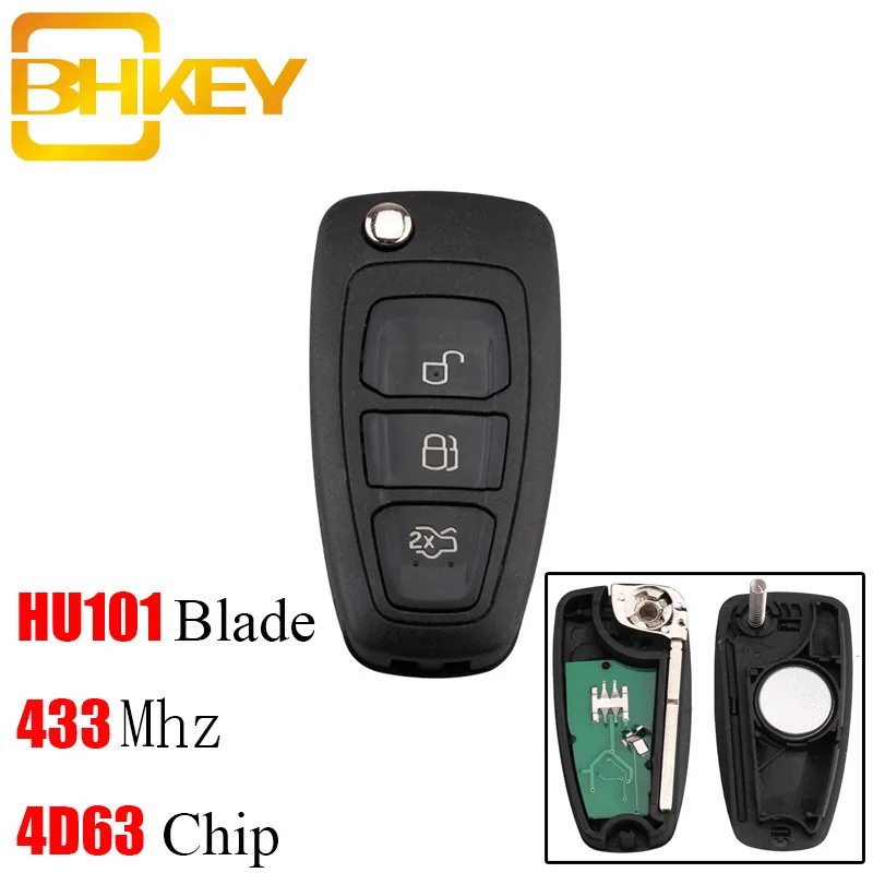 Складной ключ BHKEY 433MhzMhz с 3 кнопками для Ford Focus Fiesta 2013 HU101 Blade 4D60/4D63|Ключ от авто| |